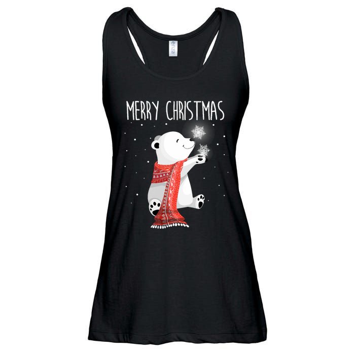 Cute Polar Bear Scarf Merry Christmas Xmas Holidays Gift Ladies Essential Flowy Tank