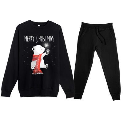 Cute Polar Bear Scarf Merry Christmas Xmas Holidays Gift Premium Crewneck Sweatsuit Set