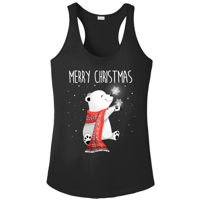 Cute Polar Bear Scarf Merry Christmas Xmas Holidays Gift Ladies PosiCharge Competitor Racerback Tank