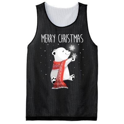 Cute Polar Bear Scarf Merry Christmas Xmas Holidays Gift Mesh Reversible Basketball Jersey Tank