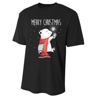 Cute Polar Bear Scarf Merry Christmas Xmas Holidays Gift Performance Sprint T-Shirt