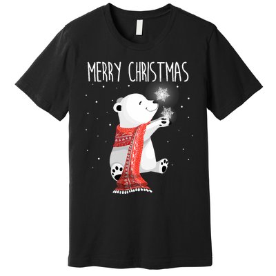 Cute Polar Bear Scarf Merry Christmas Xmas Holidays Gift Premium T-Shirt