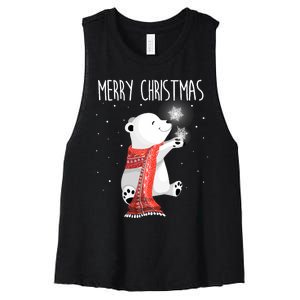 Cute Polar Bear Scarf Merry Christmas Xmas Holidays Gift Women's Racerback Cropped Tank