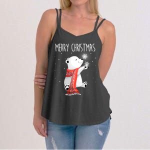 Cute Polar Bear Scarf Merry Christmas Xmas Holidays Gift Women's Strappy Tank