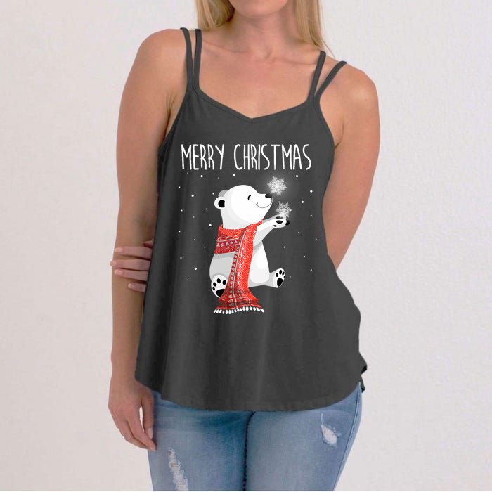 Cute Polar Bear Scarf Merry Christmas Xmas Holidays Gift Women's Strappy Tank