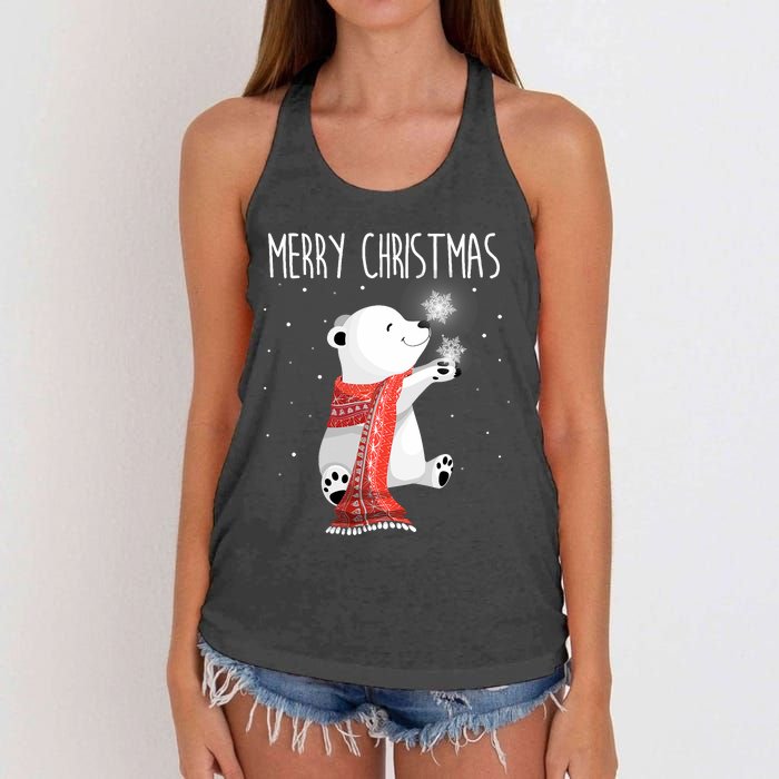 Cute Polar Bear Scarf Merry Christmas Xmas Holidays Gift Women's Knotted Racerback Tank