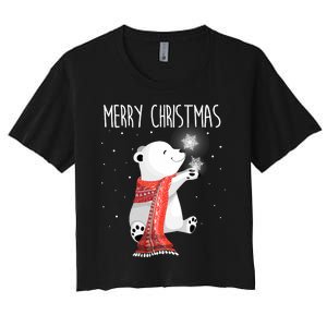 Cute Polar Bear Scarf Merry Christmas Xmas Holidays Gift Women's Crop Top Tee