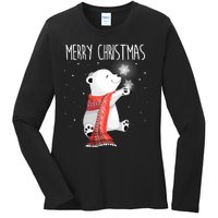 Cute Polar Bear Scarf Merry Christmas Xmas Holidays Gift Ladies Long Sleeve Shirt