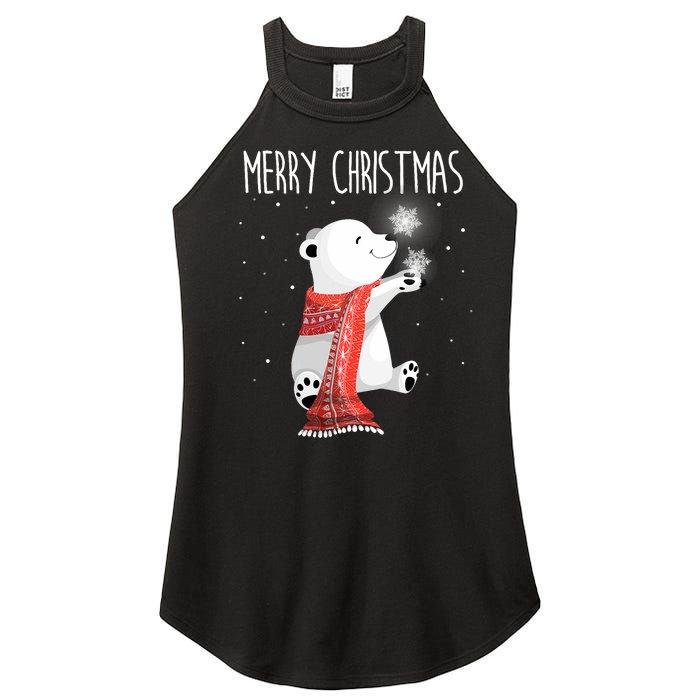 Cute Polar Bear Scarf Merry Christmas Xmas Holidays Gift Women's Perfect Tri Rocker Tank