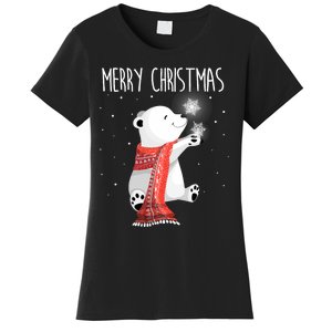 Cute Polar Bear Scarf Merry Christmas Xmas Holidays Gift Women's T-Shirt