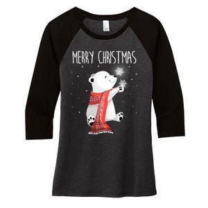 Cute Polar Bear Scarf Merry Christmas Xmas Holidays Gift Women's Tri-Blend 3/4-Sleeve Raglan Shirt