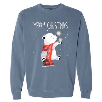 Cute Polar Bear Scarf Merry Christmas Xmas Holidays Gift Garment-Dyed Sweatshirt