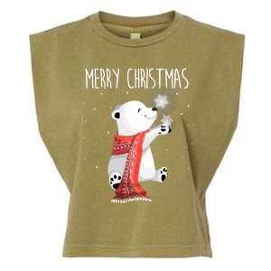 Cute Polar Bear Scarf Merry Christmas Xmas Holidays Gift Garment-Dyed Women's Muscle Tee