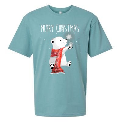 Cute Polar Bear Scarf Merry Christmas Xmas Holidays Gift Sueded Cloud Jersey T-Shirt