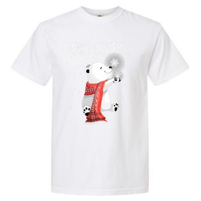 Cute Polar Bear Scarf Merry Christmas Xmas Holidays Gift Garment-Dyed Heavyweight T-Shirt