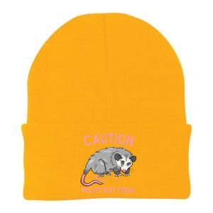 CAUTION POLITE BUT FERAL Funny Opossum Knit Cap Winter Beanie