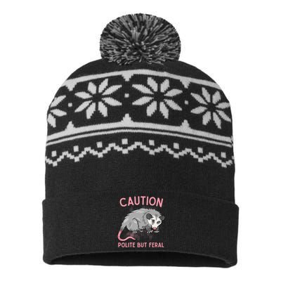 CAUTION POLITE BUT FERAL Funny Opossum USA-Made Snowflake Beanie