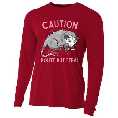 CAUTION POLITE BUT FERAL Funny Opossum Cooling Performance Long Sleeve Crew