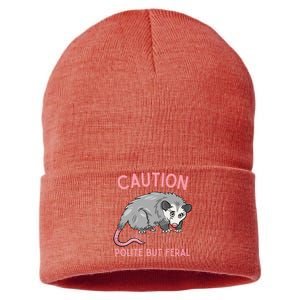 CAUTION POLITE BUT FERAL Funny Opossum Sustainable Knit Beanie