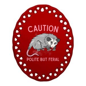 CAUTION POLITE BUT FERAL Funny Opossum Ceramic Oval Ornament