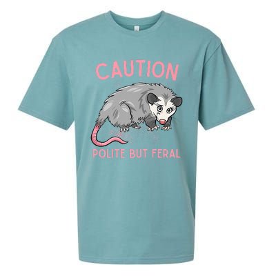 CAUTION POLITE BUT FERAL Funny Opossum Sueded Cloud Jersey T-Shirt