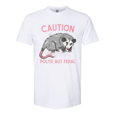 CAUTION POLITE BUT FERAL Funny Opossum Softstyle CVC T-Shirt