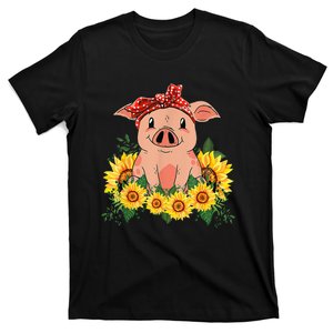 Cute Pig Bandana Sunflower Funny Farm Animal Lover T-Shirt