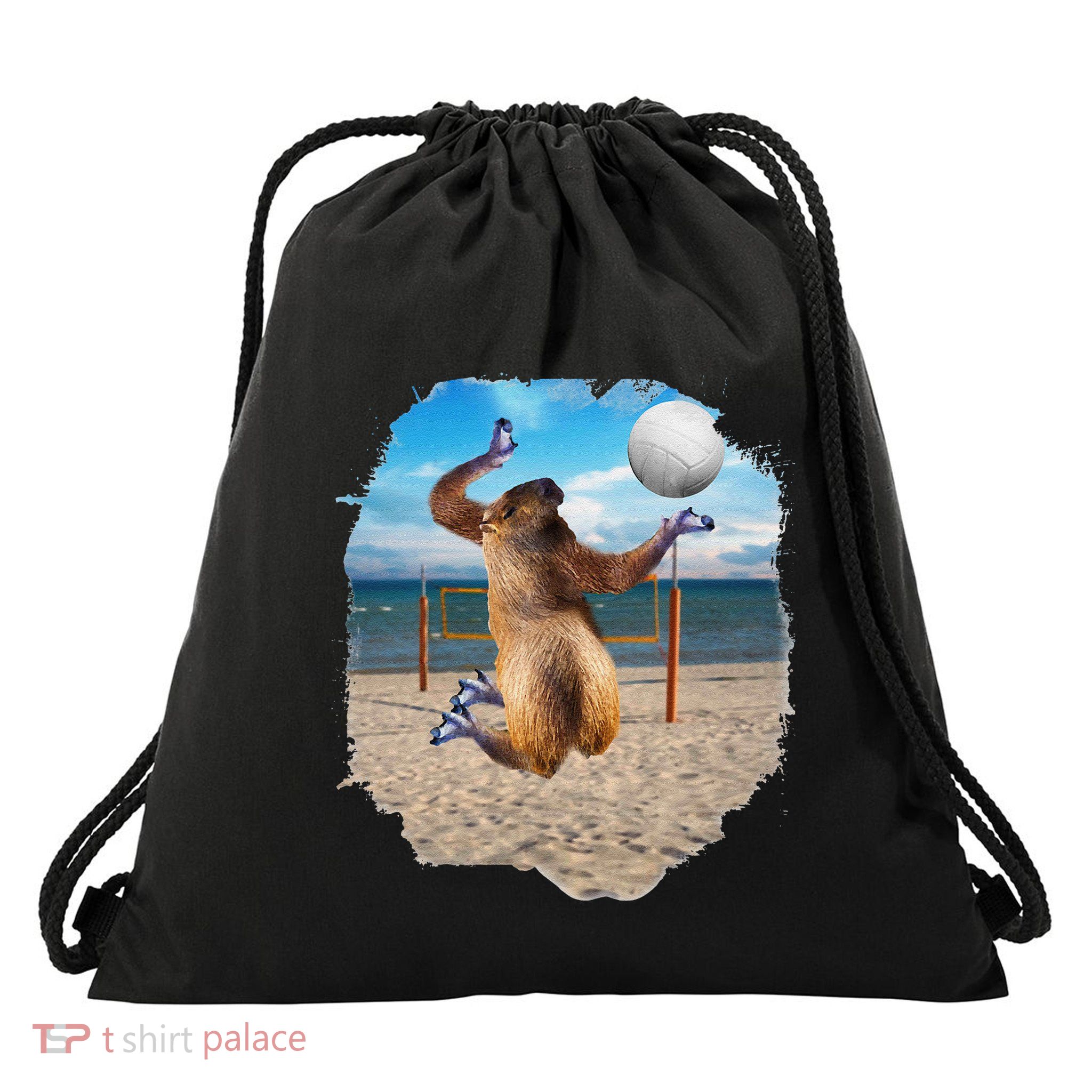 Capybara Playing Beach Volleyball Drawstring Bag