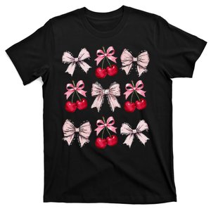 Cute Pink Bow Coquette Cherry Clean Girl Aesthetic Woman T-Shirt