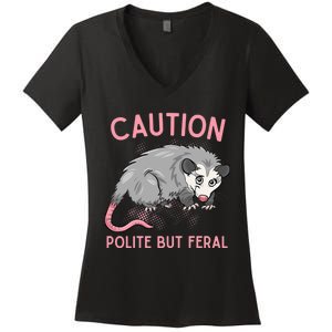 CAUTION POLITE BUT FERAL Funny Opossum Premium Women's V-Neck T-Shirt