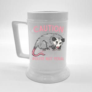 CAUTION POLITE BUT FERAL Funny Opossum Premium Beer Stein