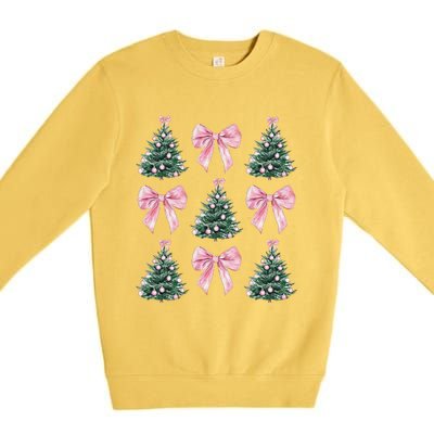 Cute P.Ink Bow Christmas Tree Pattern Gift Premium Crewneck Sweatshirt