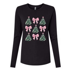 Cute P.Ink Bow Christmas Tree Pattern Gift Womens Cotton Relaxed Long Sleeve T-Shirt