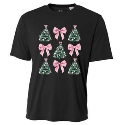 Cute P.Ink Bow Christmas Tree Pattern Gift Cooling Performance Crew T-Shirt