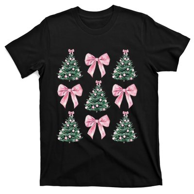 Cute P.Ink Bow Christmas Tree Pattern Gift T-Shirt