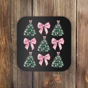 Cute P.Ink Bow Christmas Tree Pattern Gift Coaster