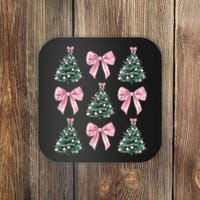 Cute P.Ink Bow Christmas Tree Pattern Gift Coaster