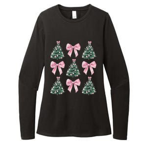 Cute P.Ink Bow Christmas Tree Pattern Gift Womens CVC Long Sleeve Shirt