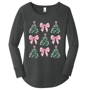 Cute P.Ink Bow Christmas Tree Pattern Gift Women's Perfect Tri Tunic Long Sleeve Shirt