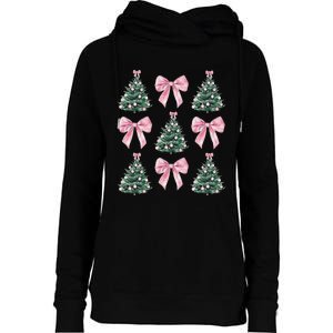 Cute P.Ink Bow Christmas Tree Pattern Gift Womens Funnel Neck Pullover Hood