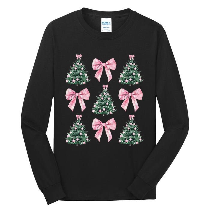 Cute P.Ink Bow Christmas Tree Pattern Gift Tall Long Sleeve T-Shirt