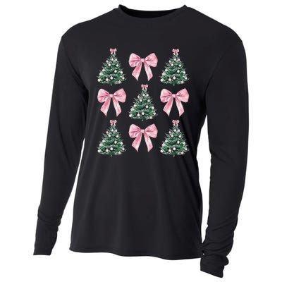 Cute P.Ink Bow Christmas Tree Pattern Gift Cooling Performance Long Sleeve Crew