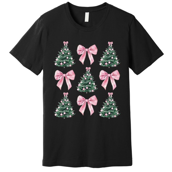 Cute P.Ink Bow Christmas Tree Pattern Gift Premium T-Shirt