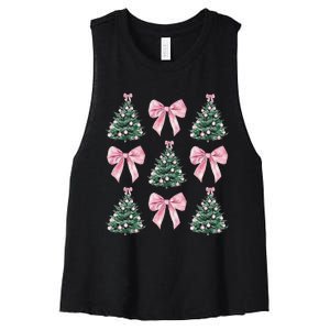 Cute P.Ink Bow Christmas Tree Pattern Gift Women's Racerback Cropped Tank