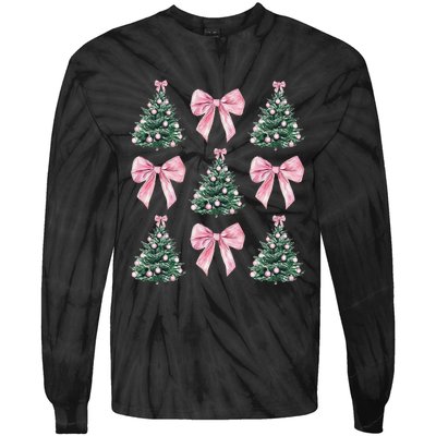 Cute P.Ink Bow Christmas Tree Pattern Gift Tie-Dye Long Sleeve Shirt