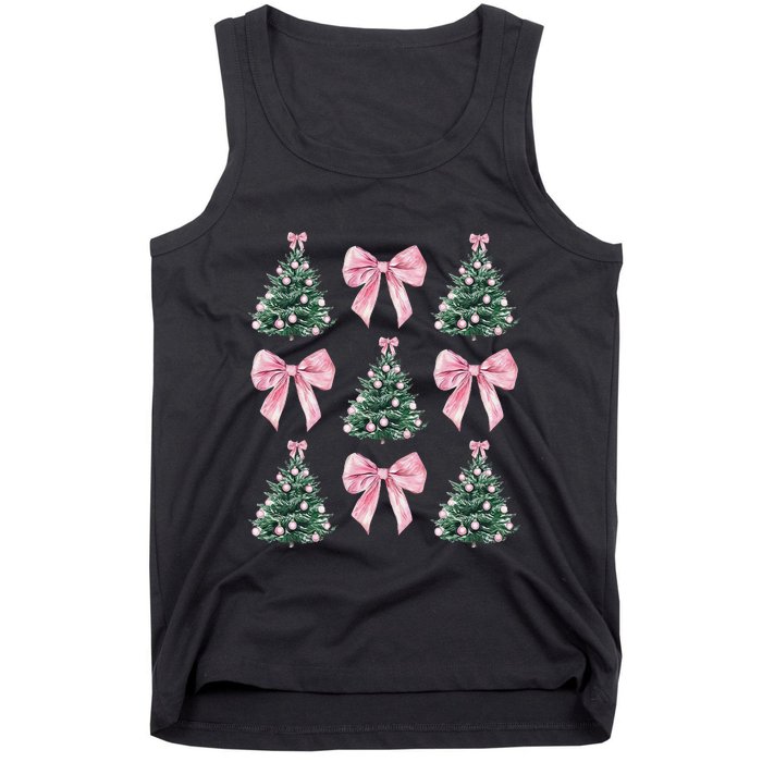 Cute P.Ink Bow Christmas Tree Pattern Gift Tank Top