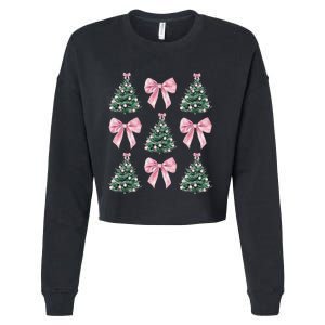 Cute P.Ink Bow Christmas Tree Pattern Gift Cropped Pullover Crew