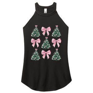 Cute P.Ink Bow Christmas Tree Pattern Gift Women's Perfect Tri Rocker Tank