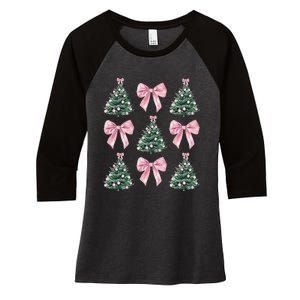 Cute P.Ink Bow Christmas Tree Pattern Gift Women's Tri-Blend 3/4-Sleeve Raglan Shirt