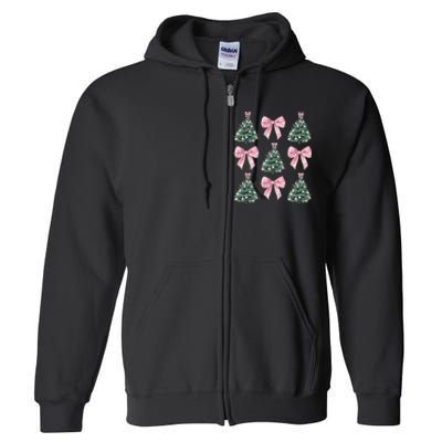 Cute P.Ink Bow Christmas Tree Pattern Gift Full Zip Hoodie